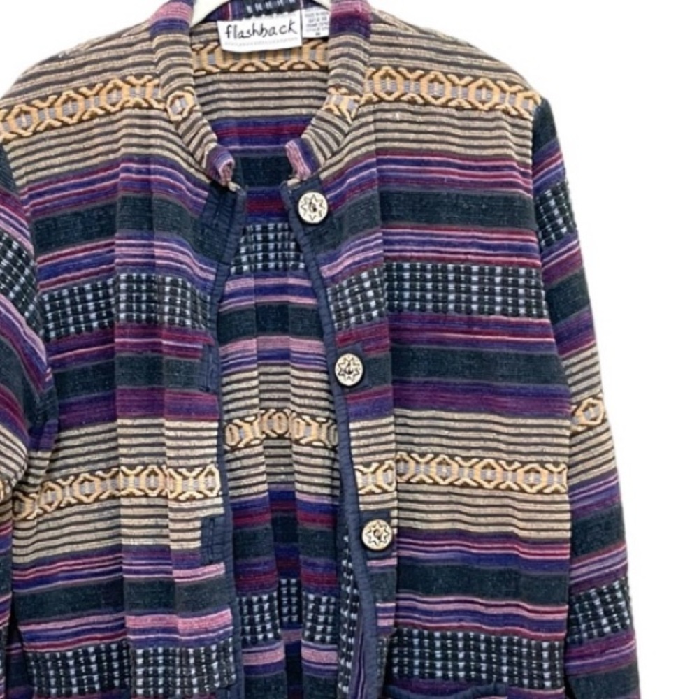 Jacket FLASHBACK Vintage Colorful Cotton Boho Stripes Purple Black Size Medium